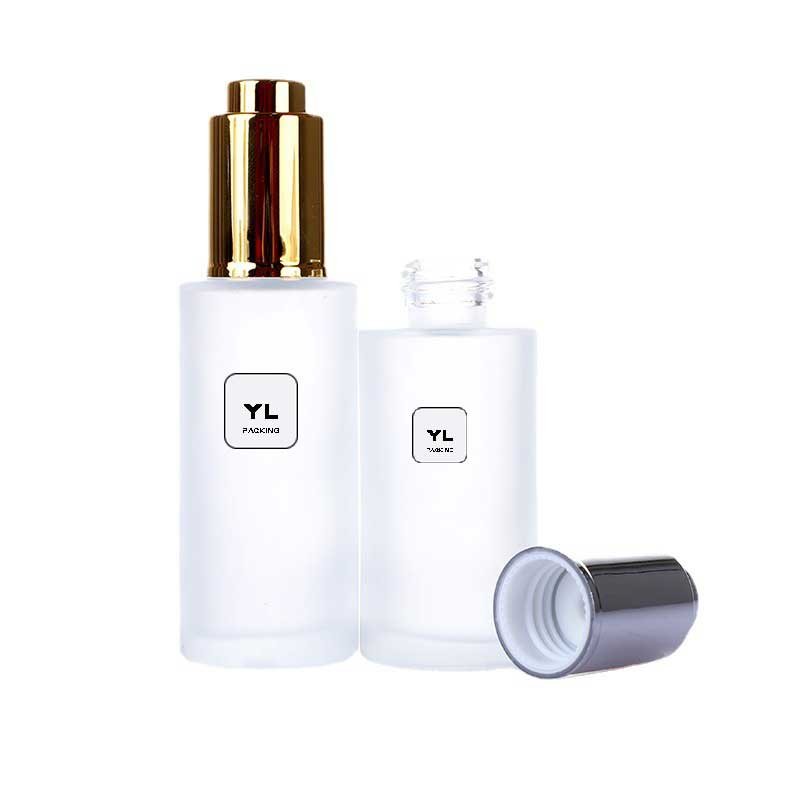 In Stock 15ml 20ml 30ml 40ml 50ml 60ml 80ml 100ml Clear Frosted serum glass dropper bottle with Gold Silver push dropper