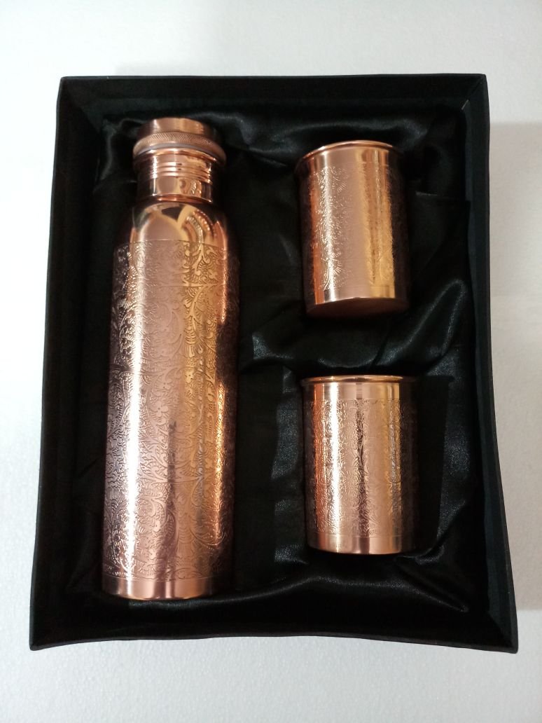 Bulk Supply Brass Bottle and Glass Set for Drinking Use with Ayurvedic Benefits Available at Wholesale Price from India