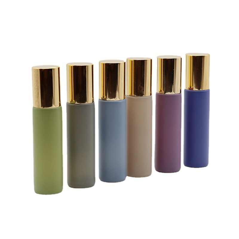 Ready to ship luxury glass roller bottle 5ml 10ml colorful empty perfume oil roll on glass bottle with roller ball