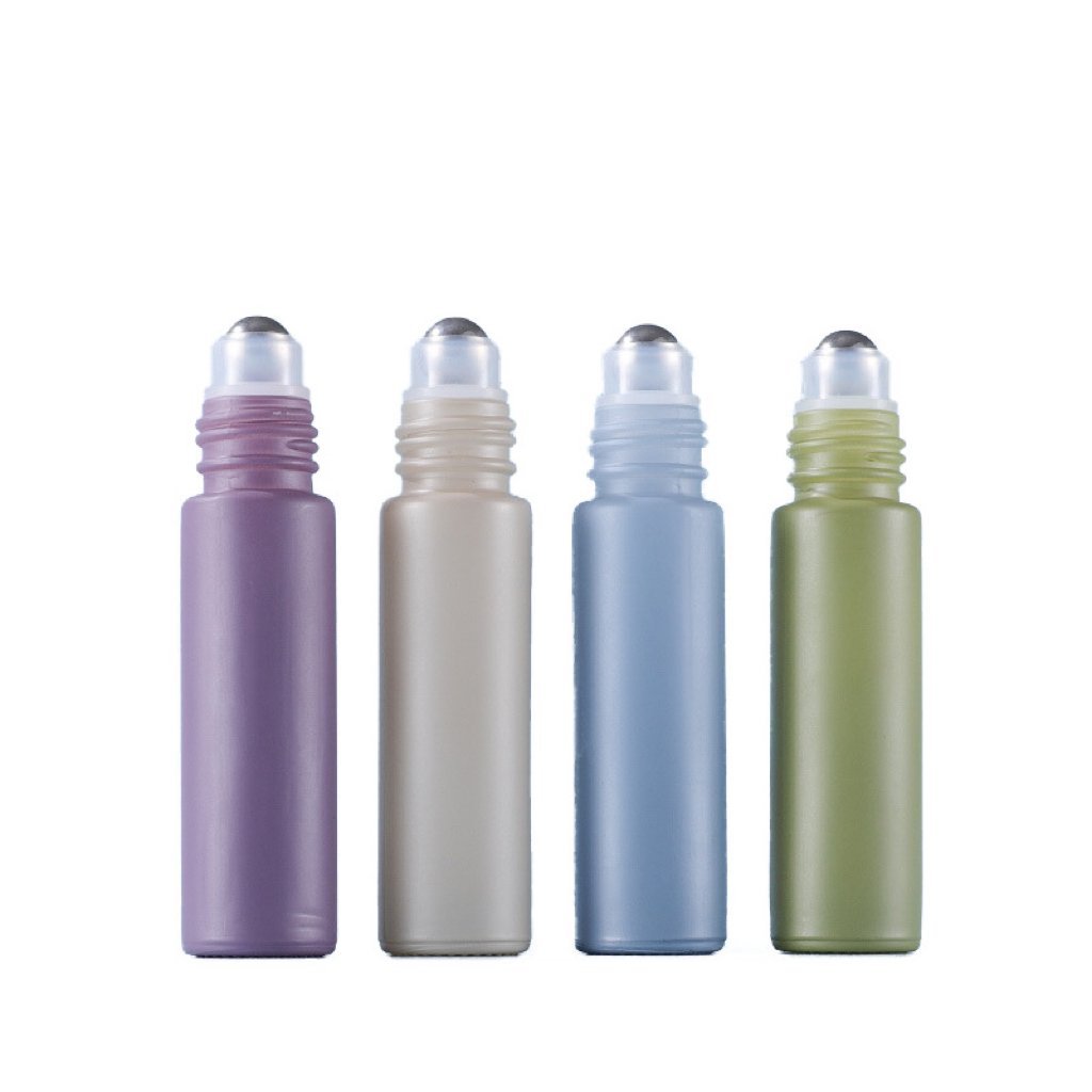 Ready to ship luxury glass roller bottle 5ml 10ml colorful empty perfume oil roll on glass bottle with roller ball