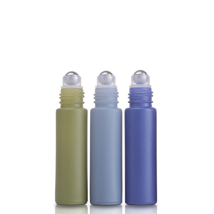 Ready to ship luxury glass roller bottle 5ml 10ml colorful empty perfume oil roll on glass bottle with roller ball