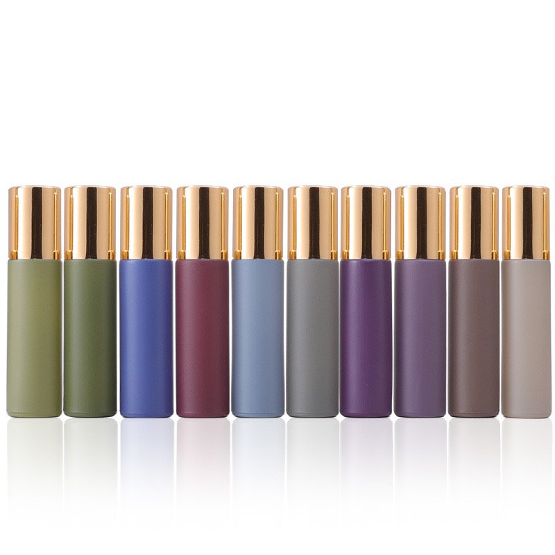 Ready to ship luxury glass roller bottle 5ml 10ml colorful empty perfume oil roll on glass bottle with roller ball