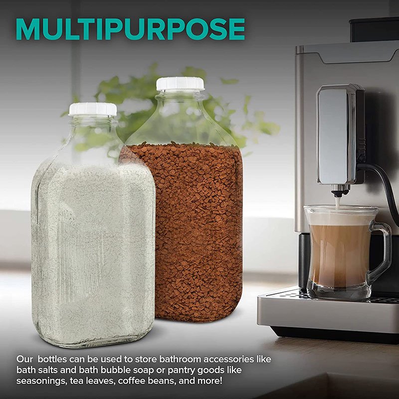 64oz Half gallon glass milk bottle large size for drinking storage glass bottle with plastic tamper evident lid