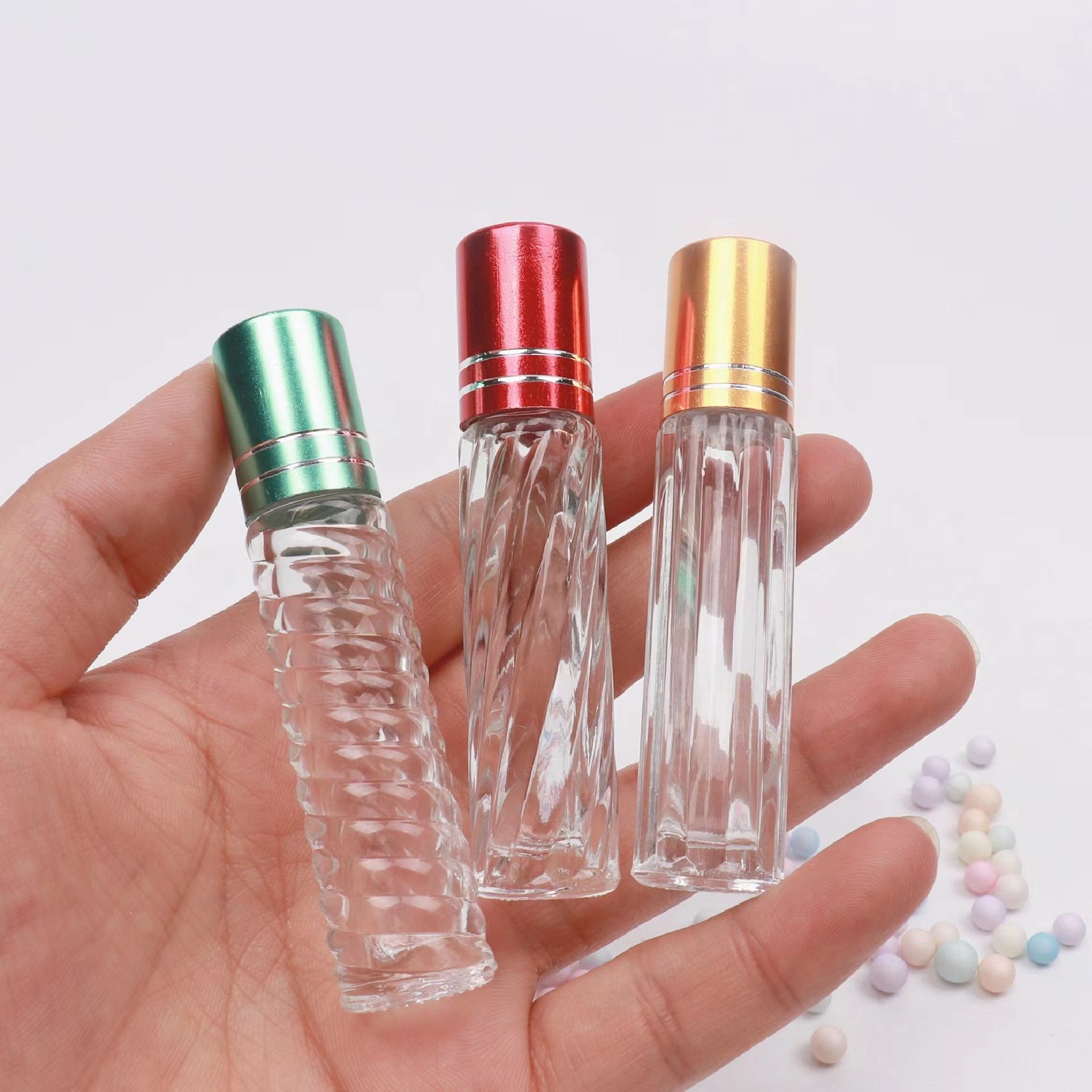 5ml 10ml Transparent Refillable Glass Essential Oil Roll On Bottle With glass Roller Balls