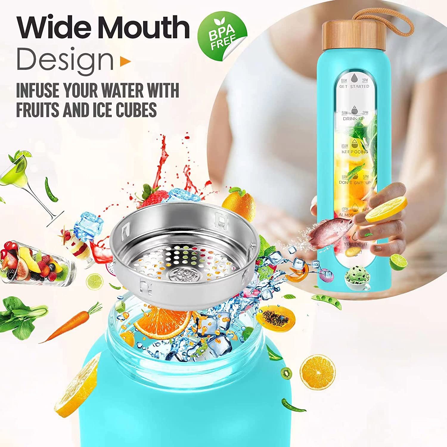 wholesale bulk drinking glass water bottle with silicone sleeve tumblers 1000ml