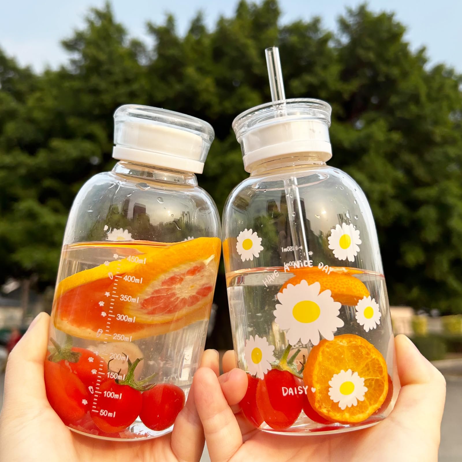 INS Creative Design 480ml Matte Wide Mouth Easy-To-Clean Borosilicate Hydrochloric Acid Glass Outdoor Sports Glass Water Bottle