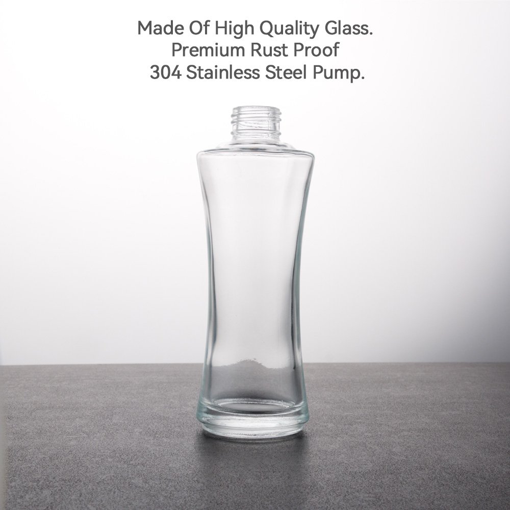 Longan Modern Clear Glass Bathroom Kitchen Shampoo Bottle With Pump Metal Liquid Soap Lotion Dispensers
