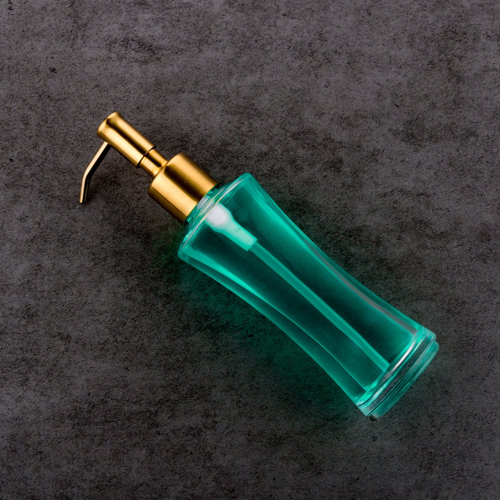 Longan Modern Clear Glass Bathroom Kitchen Shampoo Bottle With Pump Metal Liquid Soap Lotion Dispensers