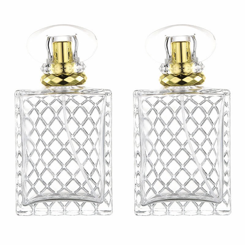 100ml Rhombus Perfume Bottle Cosmetics Sub-Bottling Transparent Square Parfum Glass Bottles with Golden Cap Spray Pump Empty