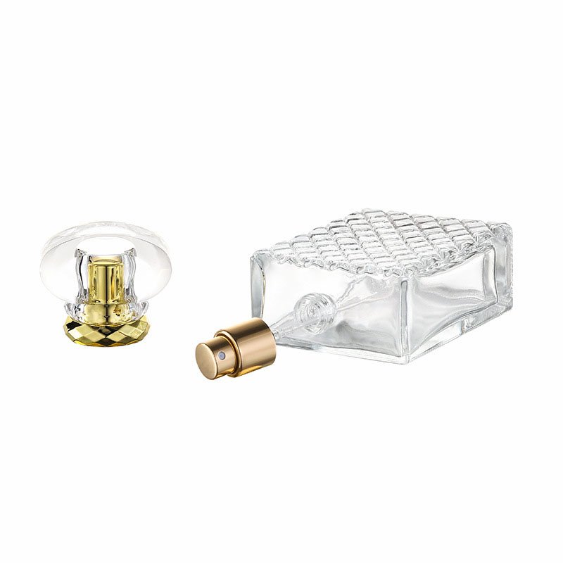 100ml Rhombus Perfume Bottle Cosmetics Sub-Bottling Transparent Square Parfum Glass Bottles with Golden Cap Spray Pump Empty