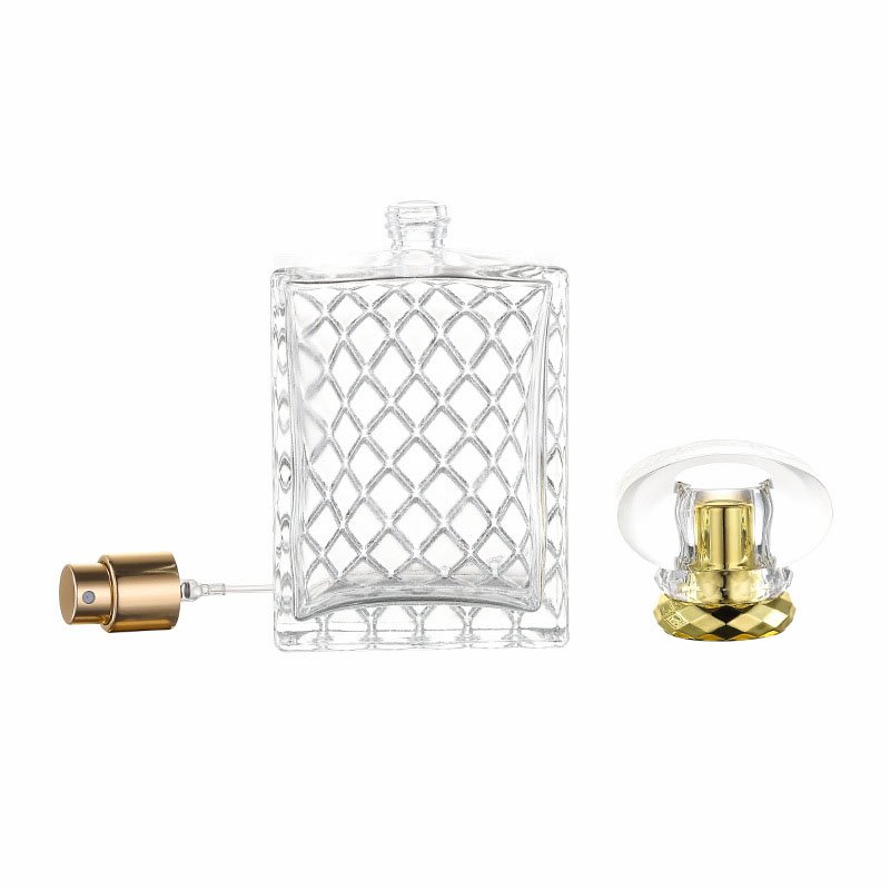100ml Rhombus Perfume Bottle Cosmetics Sub-Bottling Transparent Square Parfum Glass Bottles with Golden Cap Spray Pump Empty