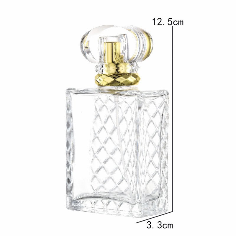 100ml Rhombus Perfume Bottle Cosmetics Sub-Bottling Transparent Square Parfum Glass Bottles with Golden Cap Spray Pump Empty