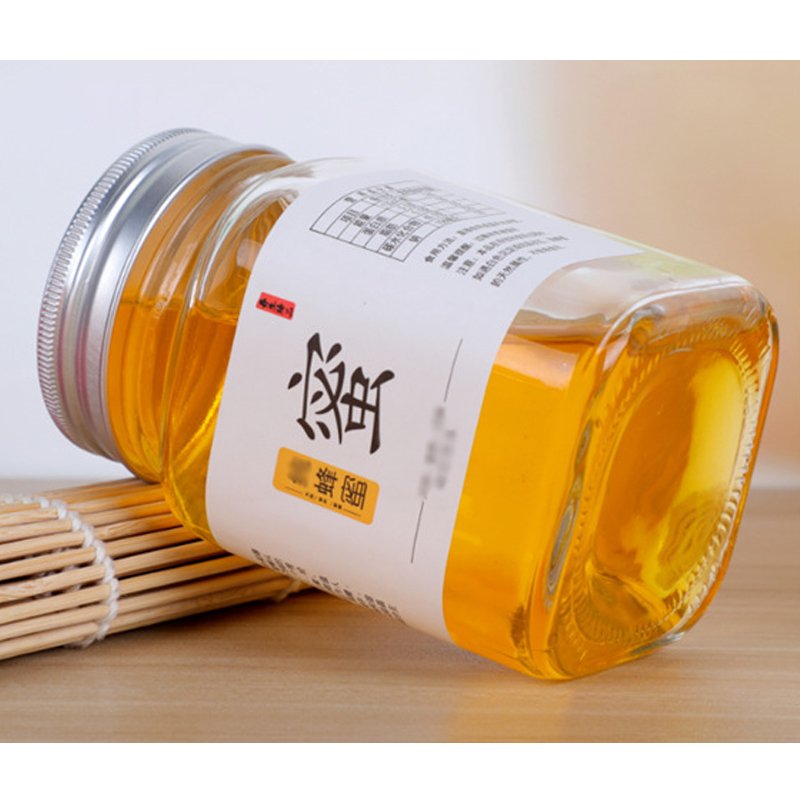 De Miel Jam Pickler En Verre Pour Sauce Jam Glass Container Bottles Glass Pickle Jar Square Honey Pot With Gold Lid