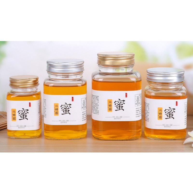 De Miel Jam Pickler En Verre Pour Sauce Jam Glass Container Bottles Glass Pickle Jar Square Honey Pot With Gold Lid