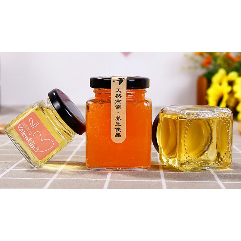De Miel Jam Pickler En Verre Pour Sauce Jam Glass Container Bottles Glass Pickle Jar Square Honey Pot With Gold Lid