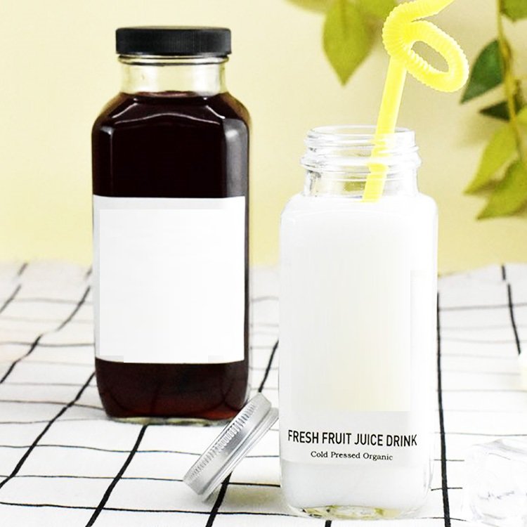Wholesale Simple Eco Friendly Square 12 oz 16 oz Cold Brew Bottles Coffee Juice Milk Glass Bottle with Sealing Cap