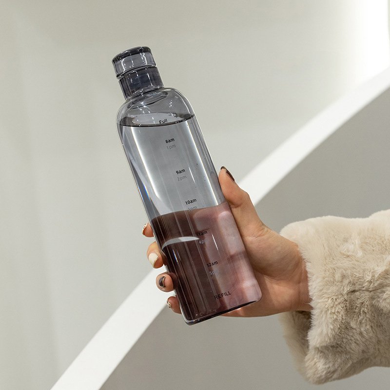 2022 Hot Sale Portable High capacity ins Fashion Glass Water Bottle with Time Maker