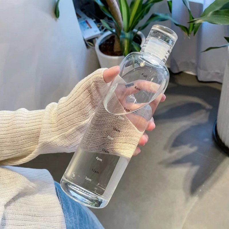 2022 Hot Sale Portable High capacity ins Fashion Glass Water Bottle with Time Maker