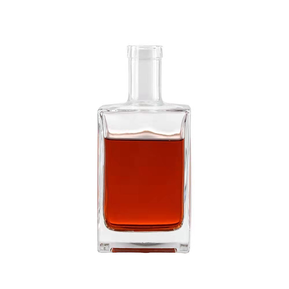 Glass bottle Factory Wholesale Custom Made 50cl 500ml 70cl 700ml 750ml Square Whiskey Brandy Tequila Spirit glass bottle Cap