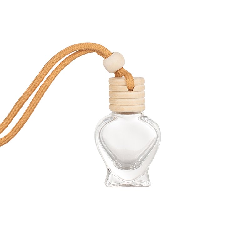 Car-Mounted Decorative Love Perfume Bottle with Five-Thread Wooden Cap Empty Flat Glass Bottle with Frost Finish 8ML