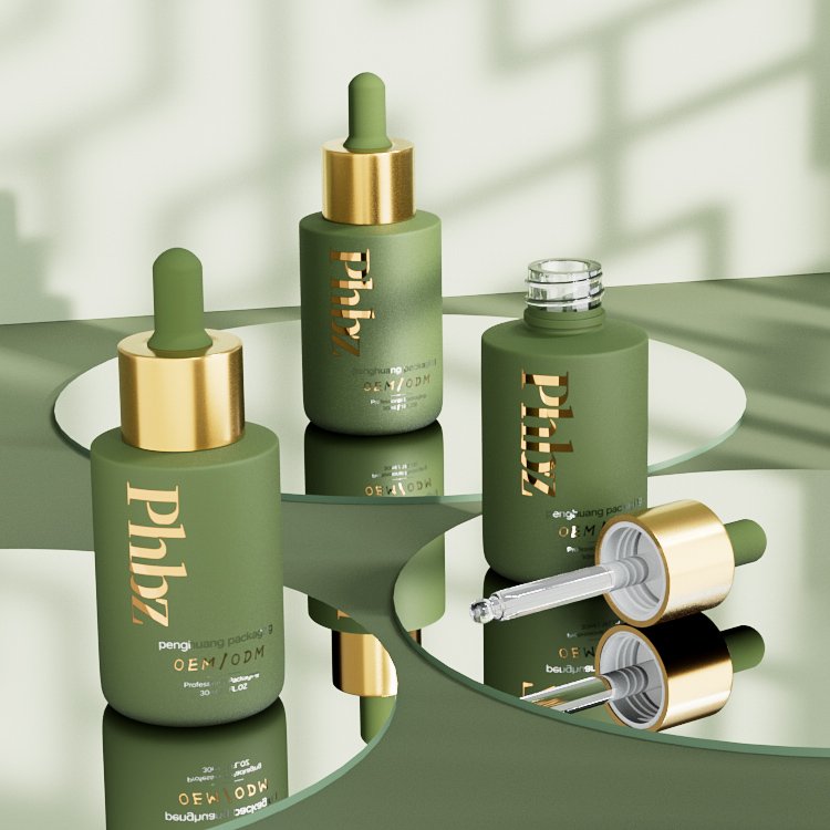 Luxury Dropper bottle 30ml Custom Skincare Packaging Body Oil glass bottle Matte glass Serum bottle With Push Button