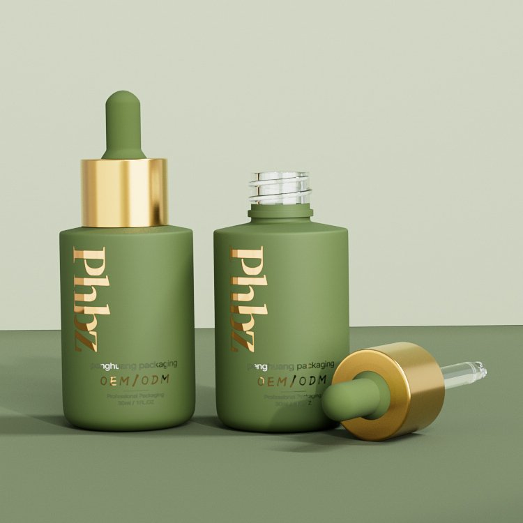 Luxury Dropper bottle 30ml Custom Skincare Packaging Body Oil glass bottle Matte glass Serum bottle With Push Button