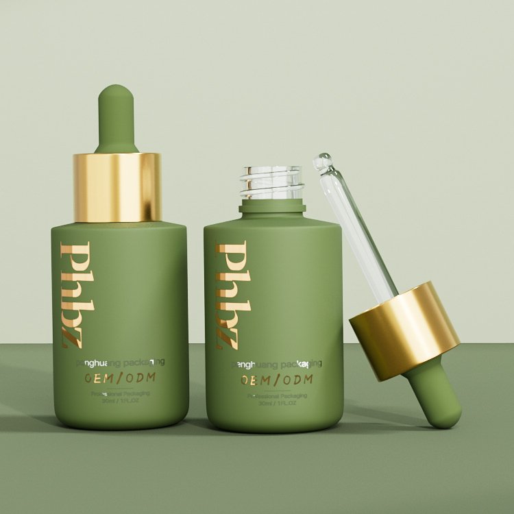 Luxury Dropper bottle 30ml Custom Skincare Packaging Body Oil glass bottle Matte glass Serum bottle With Push Button