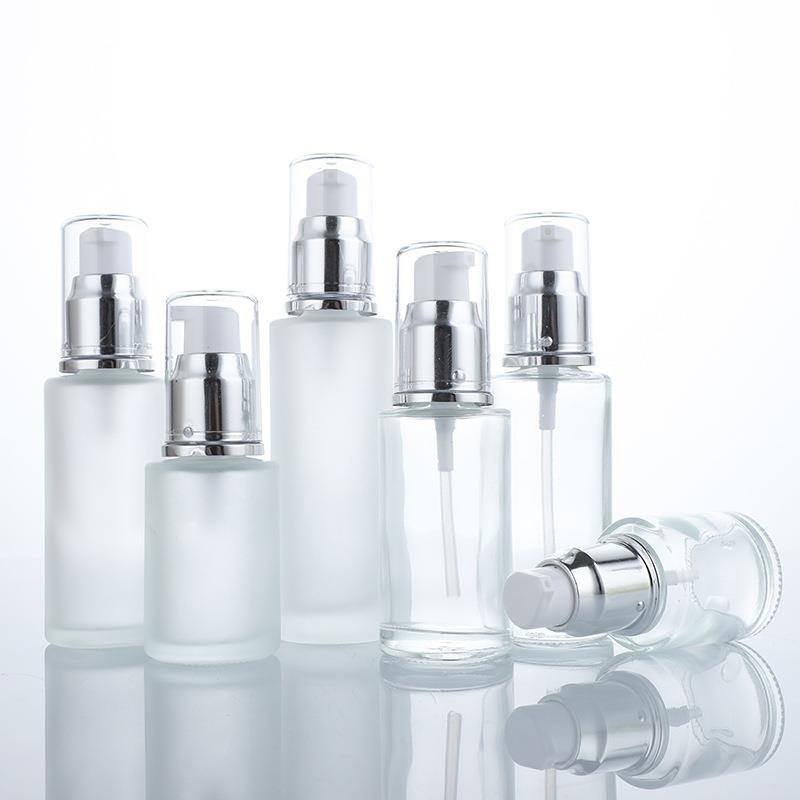 Refillable 30ml 50ml 100ml 120ml Cylinder Round Frosted Empty Cosmetic Lotion Glass Bottle For Face Cream Serum