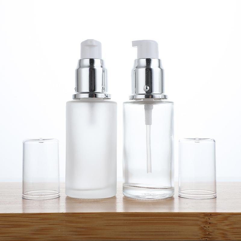 Refillable 30ml 50ml 100ml 120ml Cylinder Round Frosted Empty Cosmetic Lotion Glass Bottle For Face Cream Serum