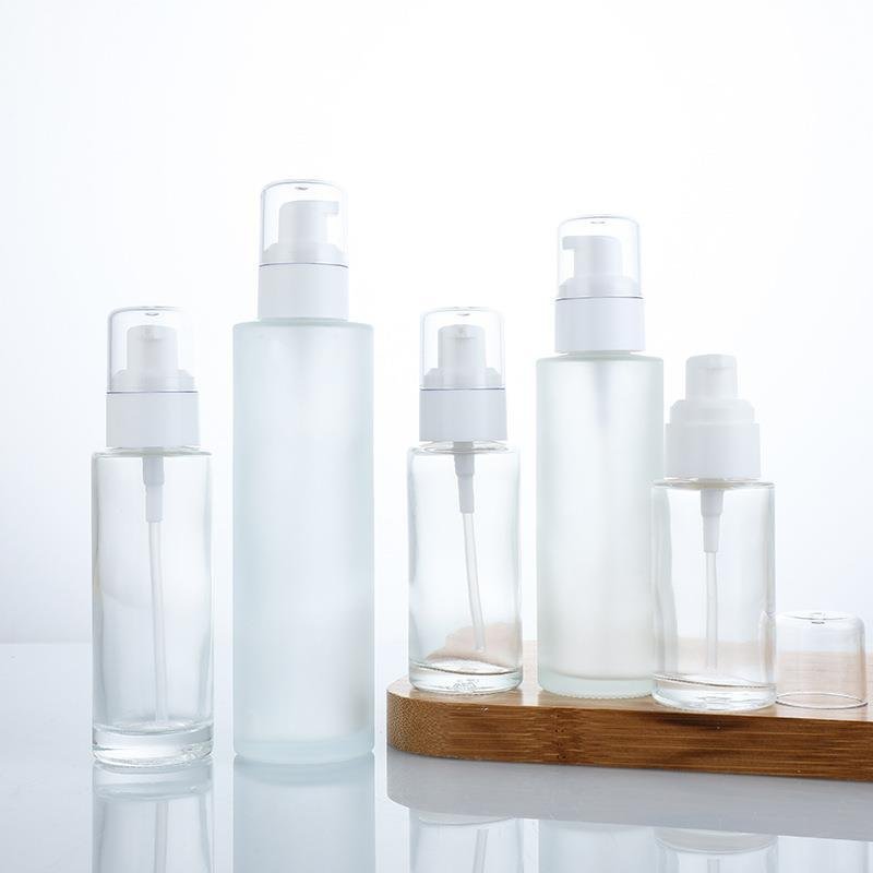 Refillable 30ml 50ml 100ml 120ml Cylinder Round Frosted Empty Cosmetic Lotion Glass Bottle For Face Cream Serum