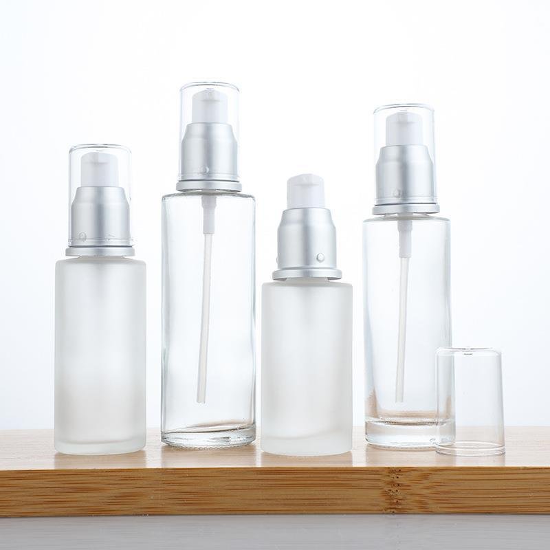 Refillable 30ml 50ml 100ml 120ml Cylinder Round Frosted Empty Cosmetic Lotion Glass Bottle For Face Cream Serum