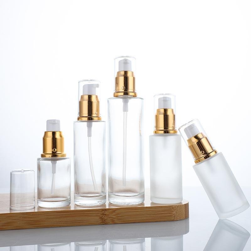 Refillable 30ml 50ml 100ml 120ml Cylinder Round Frosted Empty Cosmetic Lotion Glass Bottle For Face Cream Serum