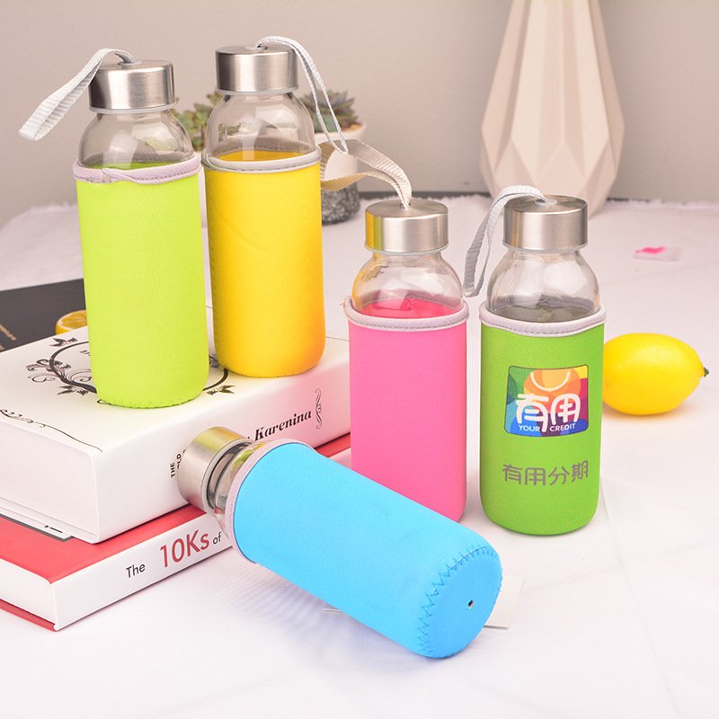 10oz 14oz 16oz Round Sport Water Bottle Fruit Juice Drink Water Glass Bottle with stainless steel lid