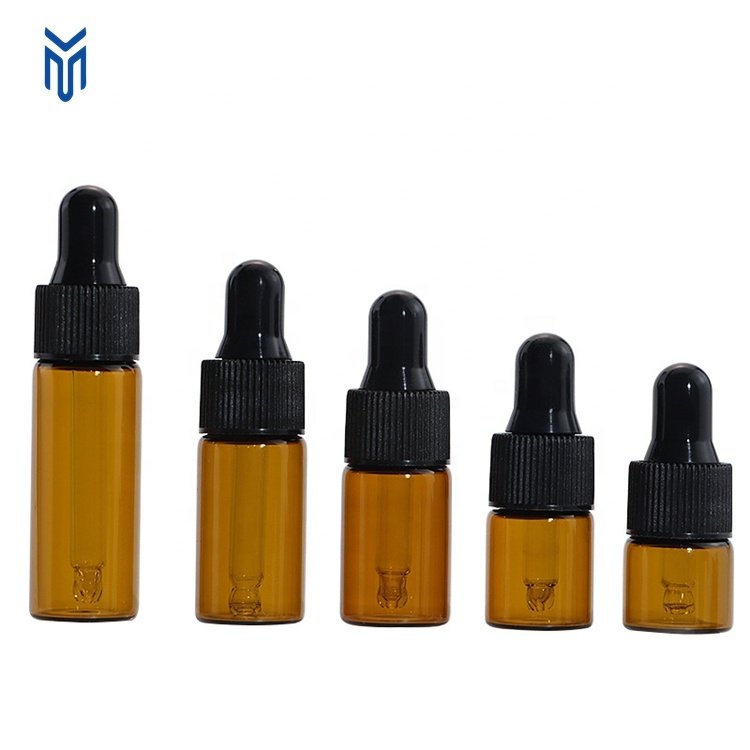 Wholesale 1ml 2ml 3ml 4ml 5ml clear blue amber mini essential oil glass dropper bottle small glass bottle sample serum vials