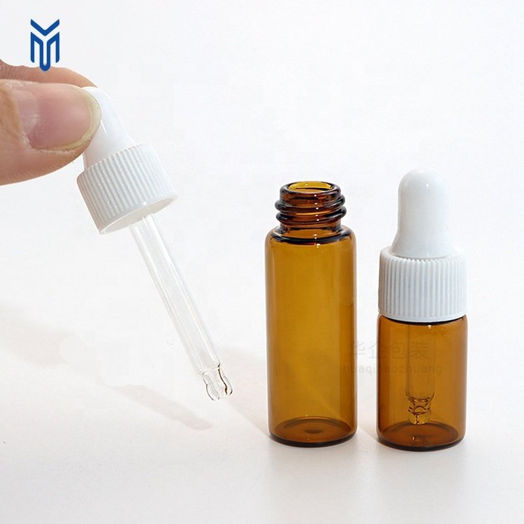 Wholesale 1ml 2ml 3ml 4ml 5ml clear blue amber mini essential oil glass dropper bottle small glass bottle sample serum vials