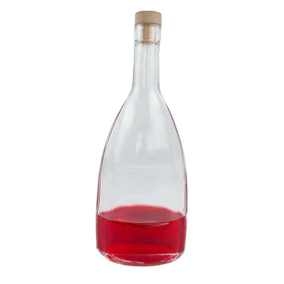 Hot selling wholesale round shape 375ml 500ml 750ml glass bottles frosted glass water bottle with cork