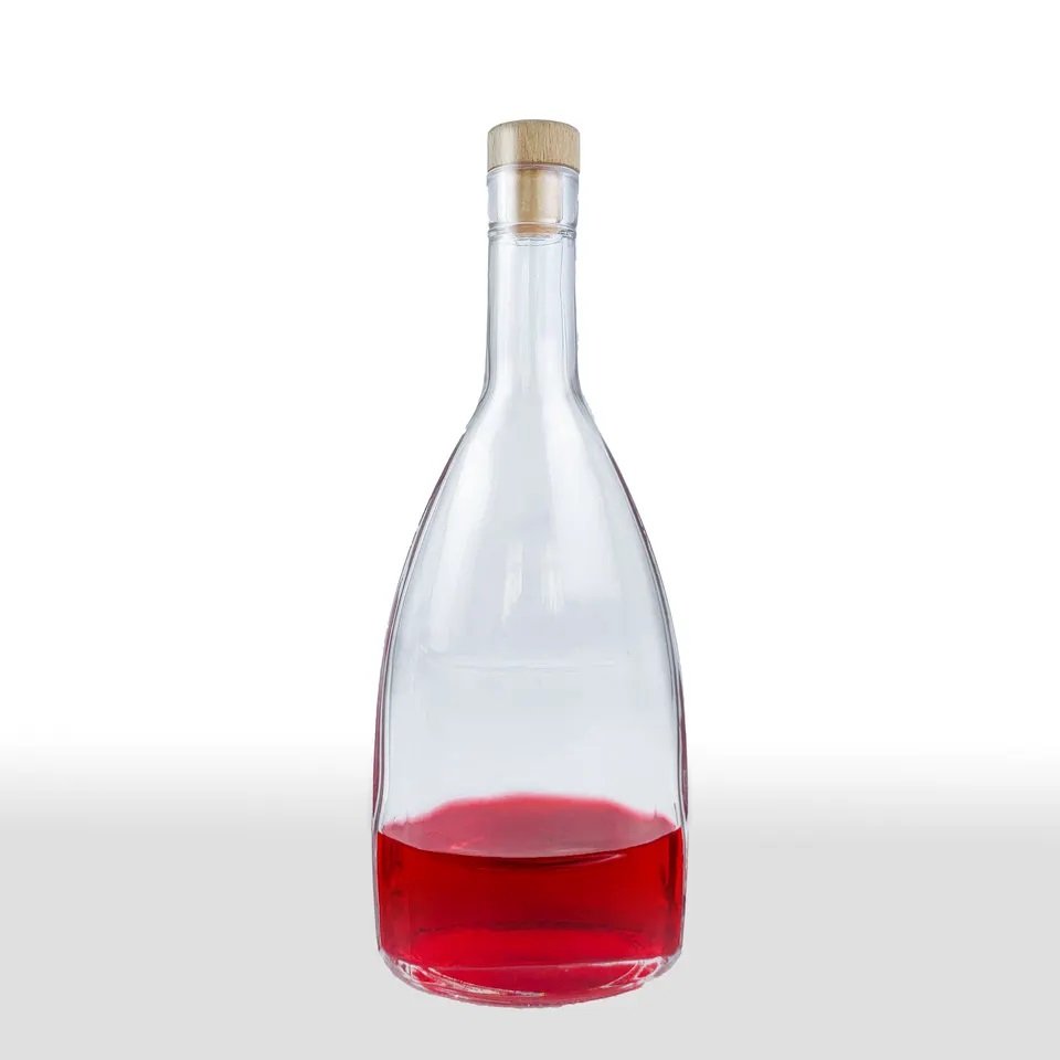 Hot selling wholesale round shape 375ml 500ml 750ml glass bottles frosted glass water bottle with cork