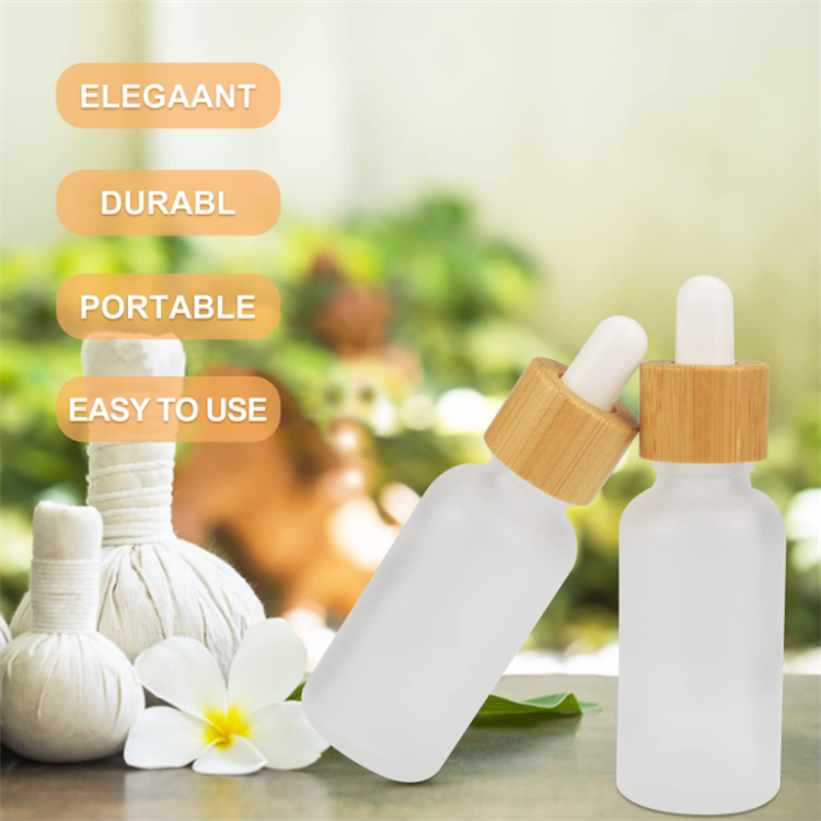 10ml 15ml 20ml 30ml clear amber cosmetics empty frosted white essential oil dropper bottle with Bamboo Lids