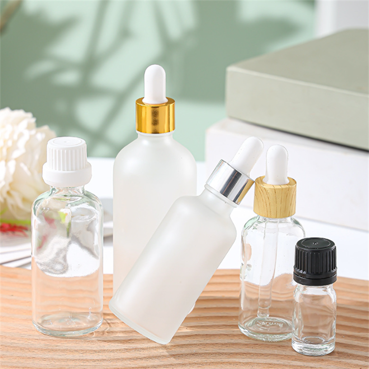 10ml 15ml 20ml 30ml clear amber cosmetics empty frosted white essential oil dropper bottle with Bamboo Lids