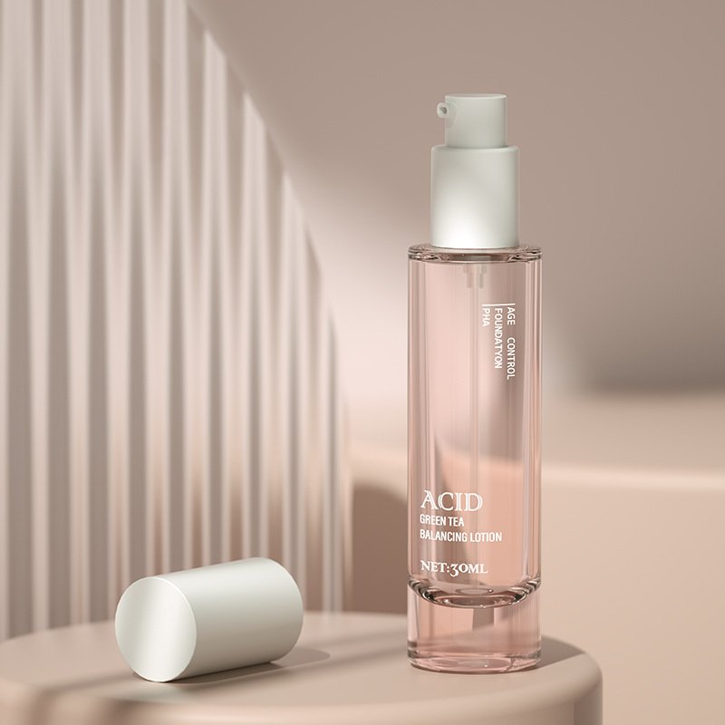 New Transparent Pink Bottle 50ml 30ml Lotion Glass Bottle Custom Color Press Pump 100ml Cylinder Empty Clear Skincare Packaging