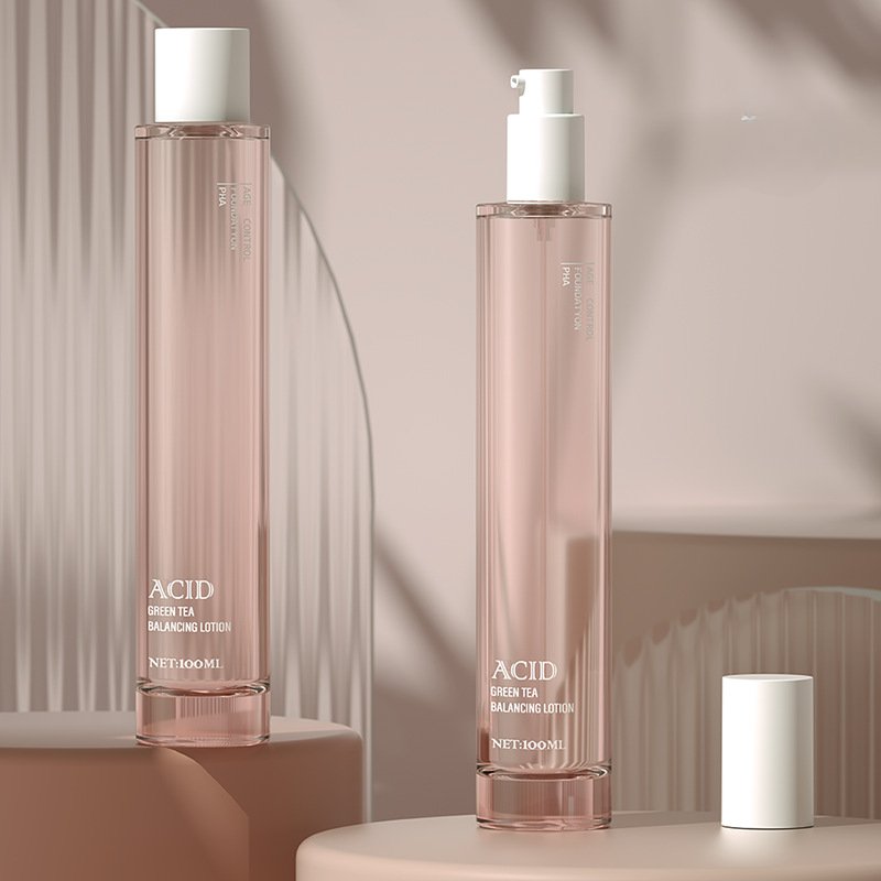 New Transparent Pink Bottle 50ml 30ml Lotion Glass Bottle Custom Color Press Pump 100ml Cylinder Empty Clear Skincare Packaging