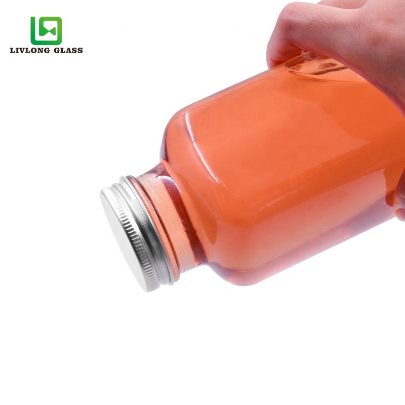 250ml 300ml 350ml 500ml 6oz 8oz 10oz 12oz 16oz french square glass bottle beverage cold press Juice Bottles With aluminum cap