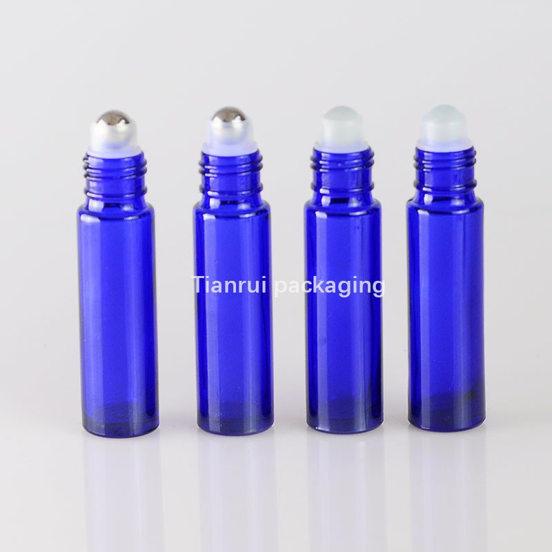 Luxury 10ml Blue Roll On Perfume Bottles Wholesale Metal Roller Bottle 10 ml Liquid Roll On Glass Bottle with Sliver Cap