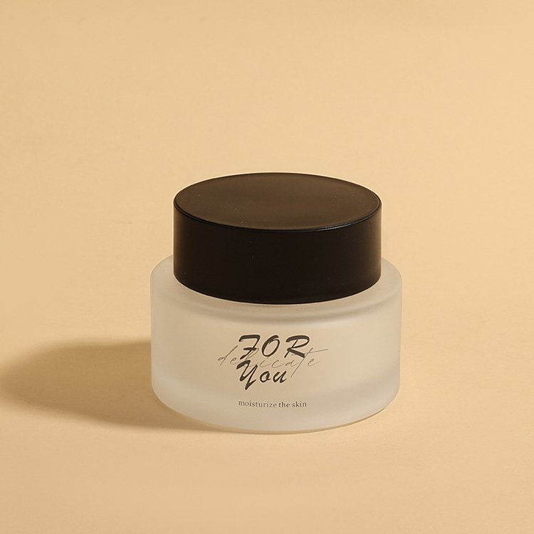Broad Flat Shoulders Cosmetics Cream Frosted glass bottles And Jars With Silk Screen Black LOGO 30g 50g 120ml 150ml glass bottle