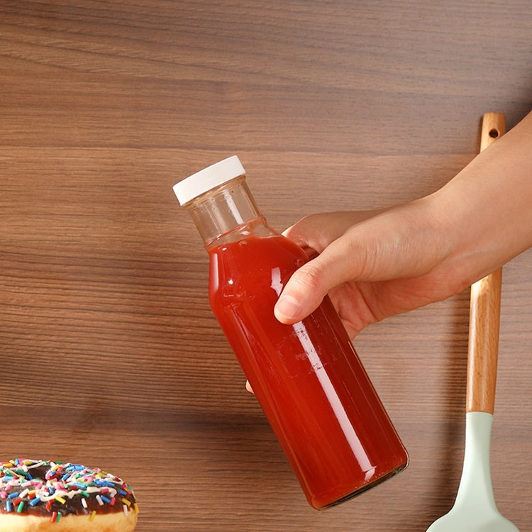 Food Grade 12oz ring neck glass bottle with plastic lid good sealing for kefir milk packing 250ml milk bottle