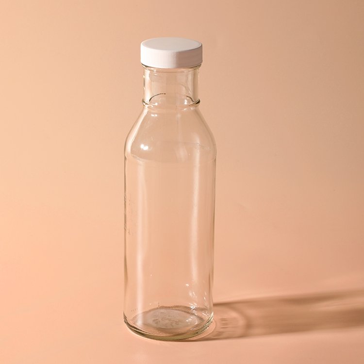 Food Grade 12oz ring neck glass bottle with plastic lid good sealing for kefir milk packing 250ml milk bottle