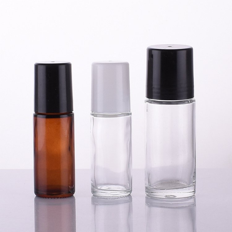 Cylinder empty round 30ml 50ml roll on antiperspirant deodorant perfume glass bottle with plastic roller ball