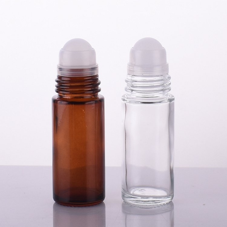 Cylinder empty round 30ml 50ml roll on antiperspirant deodorant perfume glass bottle with plastic roller ball