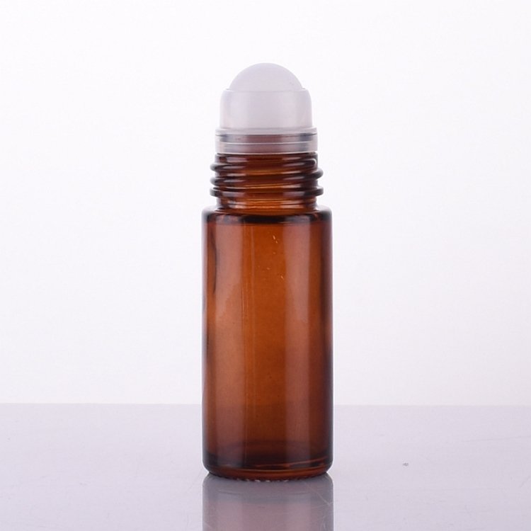 Cylinder empty round 30ml 50ml roll on antiperspirant deodorant perfume glass bottle with plastic roller ball