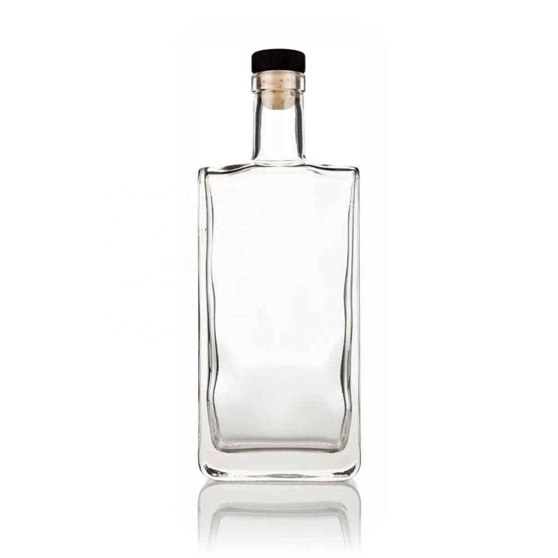 Empty Glass Bottle Flat Whiskey Gin Vodka Liquor Bottle 700ml 750ml With Cork Stopper